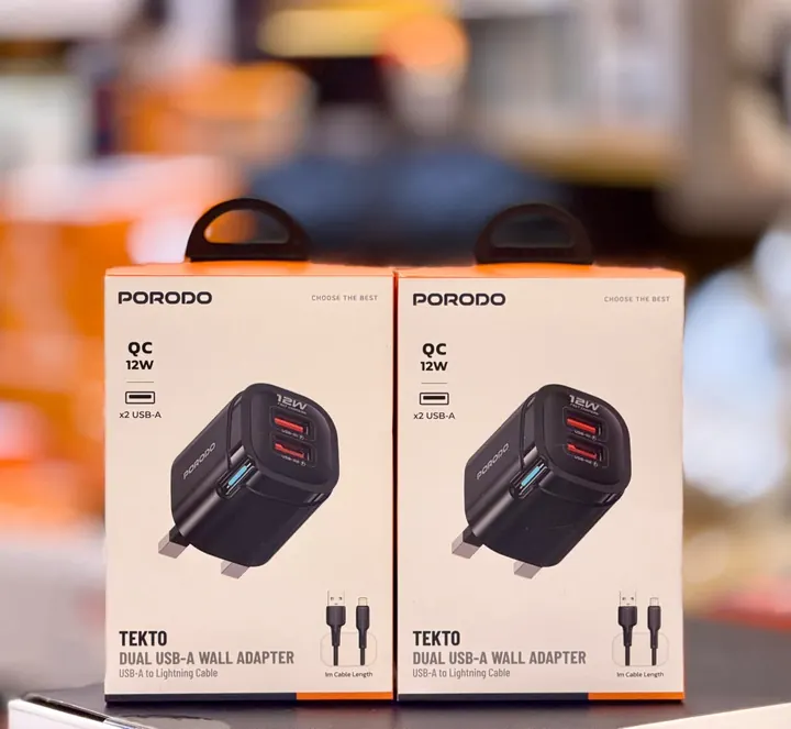 Porodo Tekto 12W Dual USB Adapter + USB-A to Lightning Cable